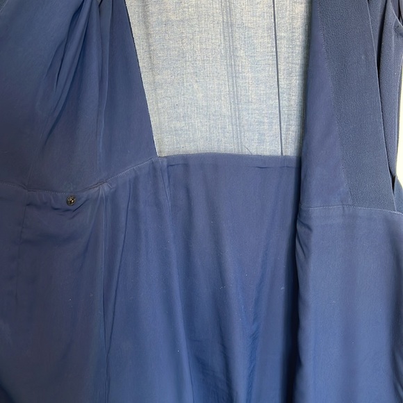 SANDRO Paris Navy WRAP Crepe Dress SHEER BACK - Picture 6 of 8